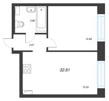 2 ккв (Евро) № 15 Корп.: 2 , Секция 1  в ЖК Остров Первых