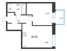 2 ккв (Евро) № 96 Корп.: 1 , Секция 3  в ЖК Остров Первых