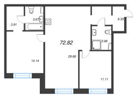 3 ккв (Евро) № 8 Корп.: 1 , Секция 1  в ЖК Остров Первых