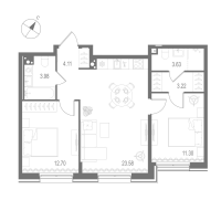 3 ккв (Евро) № 123 Корп.: 3 , Секция 4  в ЖК Остров Первых