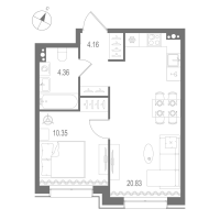 2 ккв (Евро) № 380 Корп.: 1 , Секция 6  в ЖК Остров Первых