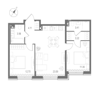 3 ккв (Евро) № 127 Корп.: 3 , Секция 4  в ЖК Остров Первых