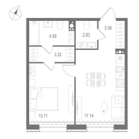 2 ккв (Евро) № 423 Корп.: 1 , Секция 7  в ЖК Остров Первых