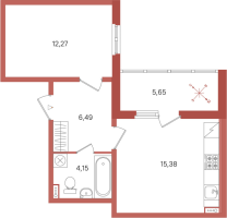 2 ккв (Евро) № 68 Корп.: 2 Уч. 28 , Секция 2  в ЖК ПАТИО. Уютный квартал