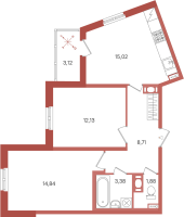 3 ккв (Евро) № 152 Корп.: 2 Уч. 28 , Секция 3  в ЖК ПАТИО. Уютный квартал