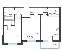 3 ккв (Евро) № 61 Корп.: 1 Уч. 2 , Секция 3  в ЖК ПАТИО. Уютный квартал