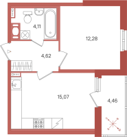 2 ккв (Евро) № 156 Корп.: 2 Уч. 28 , Секция 3  в ЖК ПАТИО. Уютный квартал