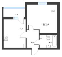 1 ккв № 3 Корп.: 2 Уч. 28 , Секция 1  в ЖК ПАТИО. Уютный квартал