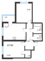 3 ккв (Евро) № 32 Корп.: 1 Уч. 2 , Секция 2  в ЖК ПАТИО. Уютный квартал