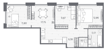 4 ккв (Евро) № 11 Корп.: 8 , Секция 1  в ЖК PLUS Пулковский
