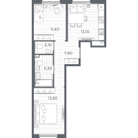 2 ккв № 28 Корп.: 10 , Секция 2  в ЖК PLUS Пулковский