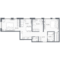 4 ккв (Евро) № 100 Корп.: 11 , Секция 3  в ЖК PLUS Пулковский