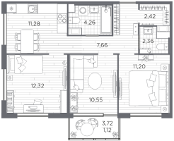 3 ккв № 41 Корп.: 4 , Секция 2  в ЖК PLUS Пулковский