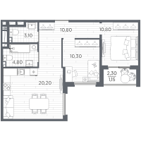 3 ккв (Евро) № 106 Корп.: 11 , Секция 3  в ЖК PLUS Пулковский