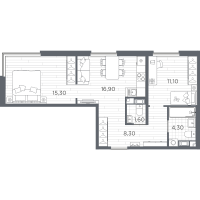 3 ккв (Евро) № 39 Корп.: 9 , Секция 2  в ЖК PLUS Пулковский