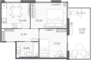 2 ккв № 5 Корп.: 2 , Секция 1  в ЖК PLUS Пулковский