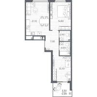 3 ккв (Евро) № 30 Корп.: 9 , Секция 2  в ЖК PLUS Пулковский