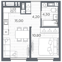 2 ккв (Евро) № 122 Корп.: 11 , Секция 3  в ЖК PLUS Пулковский