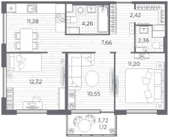 3 ккв № 34 Корп.: 4 , Секция 2  в ЖК PLUS Пулковский