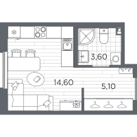 Студия № 60 Корп.: 9 , Секция 3  в ЖК PLUS Пулковский