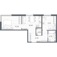 3 ккв (Евро) № 33 Корп.: 9 , Секция 2  в ЖК PLUS Пулковский