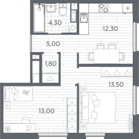 2 ккв № 73 Корп.: 9 , Секция 3  в ЖК PLUS Пулковский