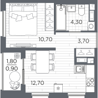 1 ккв № 74 Корп.: 9 , Секция 3  в ЖК PLUS Пулковский