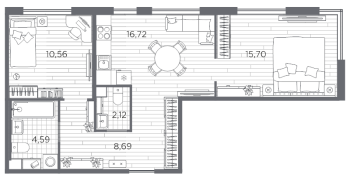 3 ккв (Евро) № 40 Корп.: 5 , Секция 2  в ЖК PLUS Пулковский