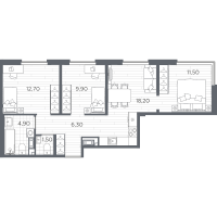 4 ккв (Евро) № 12 Корп.: 9 , Секция 1  в ЖК PLUS Пулковский