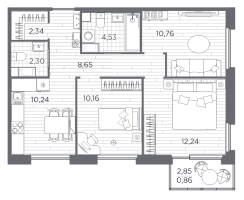 3 ккв № 53 Корп.: 8 , Секция 2  в ЖК PLUS Пулковский
