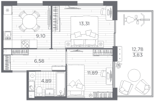 2 ккв № 5 Корп.: 1 , Секция 1  в ЖК PLUS Пулковский