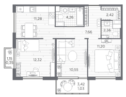 3 ккв № 55 Корп.: 4 , Секция 2  в ЖК PLUS Пулковский