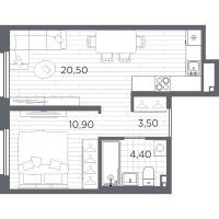 2 ккв (Евро) № 62 Корп.: 9 , Секция 3  в ЖК PLUS Пулковский