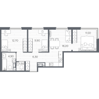 4 ккв (Евро) № 6 Корп.: 9 , Секция 1  в ЖК PLUS Пулковский