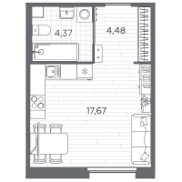 Студия № 2 Корп.: 8 , Секция 1  в ЖК PLUS Пулковский