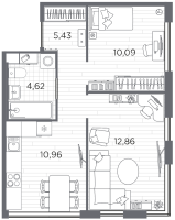 2 ккв № 2 Корп.: 4 , Секция 1  в ЖК PLUS Пулковский