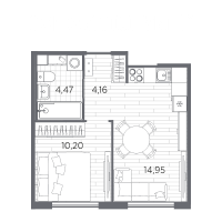 1 ккв № 120 Корп.: 6 , Секция 3  в ЖК PLUS Пулковский