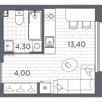 Студия № 2 Корп.: 9 , Секция 1  в ЖК PLUS Пулковский