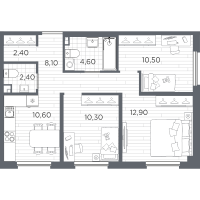 3 ккв № 25 Корп.: 10 , Секция 2  в ЖК PLUS Пулковский