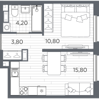 2 ккв (Евро) № 72 Корп.: 9 , Секция 3  в ЖК PLUS Пулковский