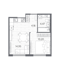 1 ккв № 107 Корп.: 6 , Секция 3  в ЖК PLUS Пулковский