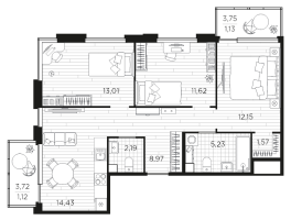 3 ккв № 80 Корп.: 5 , Секция 3  в ЖК PLUS Пулковский