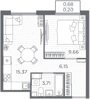 2 ккв (Евро) № 34 Корп.: 2 , Секция 1  в ЖК PLUS Пулковский