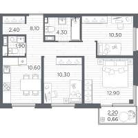 3 ккв № 39 Корп.: 10 , Секция 2  в ЖК PLUS Пулковский