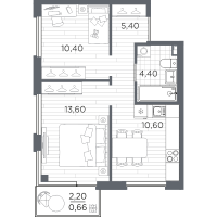 2 ккв № 6 Корп.: 10 , Секция 1  в ЖК PLUS Пулковский