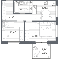 2 ккв № 3 Корп.: 9 , Секция 1  в ЖК PLUS Пулковский