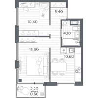 2 ккв № 21 Корп.: 10 , Секция 1  в ЖК PLUS Пулковский