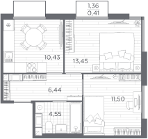 2 ккв № 218 Корп.: 2 , Секция 6  в ЖК PLUS Пулковский