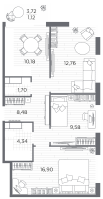 3 ккв № 69 Корп.: 4 , Секция 3  в ЖК PLUS Пулковский