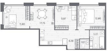 4 ккв (Евро) № 23 Корп.: 8 , Секция 1  в ЖК PLUS Пулковский
